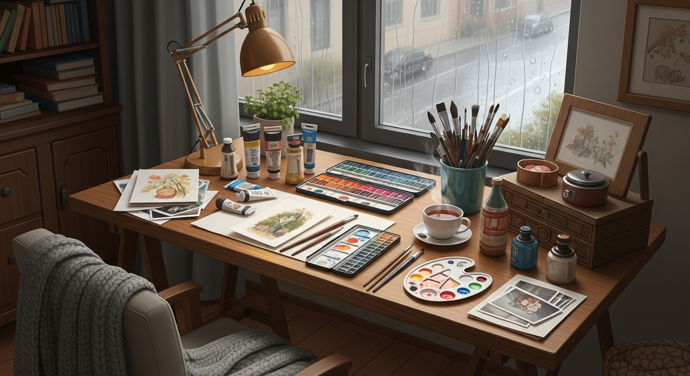 Уютная студия акварели